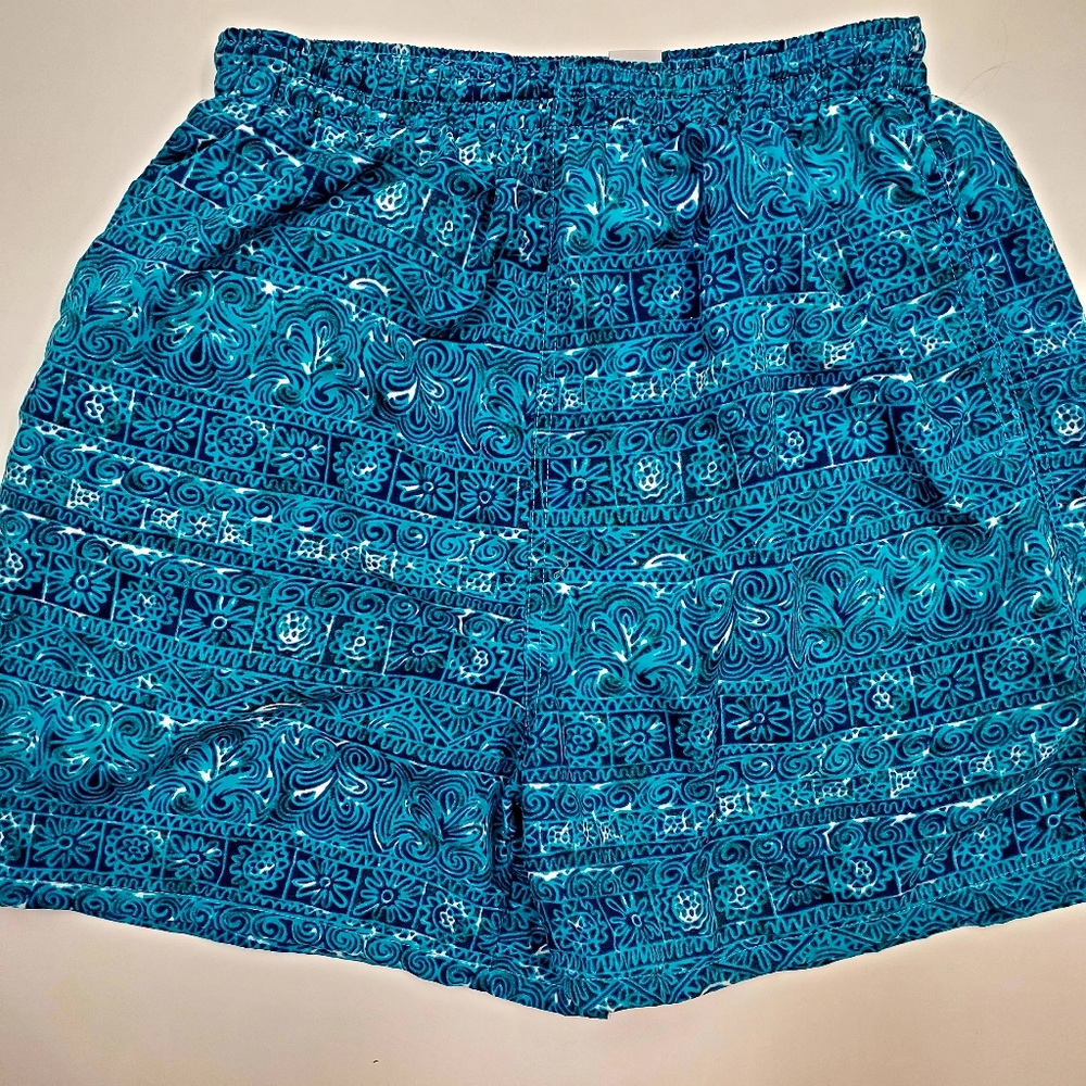 Turquoise Print Swim Trunks